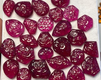 Hand Mugal Carved Ruby Gemstone 27 Pcs Lot – Floral Intaglio, Jewelry Making , carving ruby, lots of rubys , carved gemstone lot, top rubys,