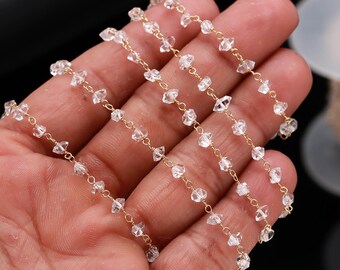 Herkimer Diamond 3-4 mm Raw Beaded Wire Wrap Necklace AAA High Quality Herkimer Diamond