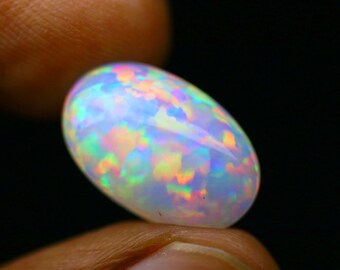 Natural White Opal Rainbow Fire, 6.2 Carat 17x11x6.7 MM, White Large Natural Opal Ethiopian Natural Gemstone, Gift For Her