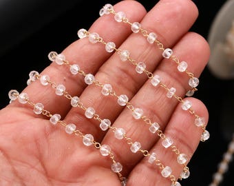 4 mm White Topaz Smooth Rondelle Beads, Topaz Rosary, Topaz Beaded Chain, Topaz chain Necklace for jewellery