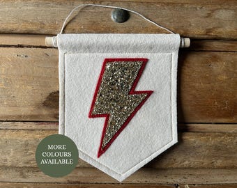 Handmade lightning bolt kids room decor wall hanging kids superhero wall pennant