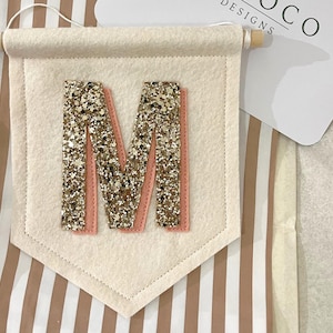 Personalised Nursery Wall Decor Pennant for Kids Room Decor Initial Felt Wall Hanging.