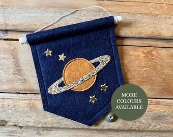 Space wall hanging handmade felt kids Saturn wall decor planet pennant flag