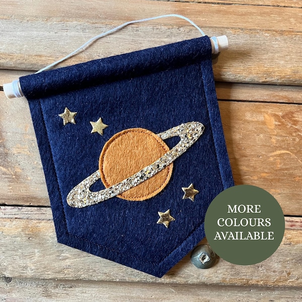 Space wall hanging handmade felt kids Saturn wall decor planet pennant flag