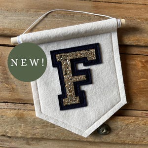 Banderín con iniciales universitarias: colgante de pared con letras de fieltro personalizadas, decoración para habitación infantil y juvenil, regalo con inicial personalizada.