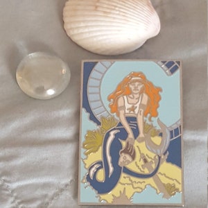 Warrior Mermaid II, enamel pin, based on original watercolor painting, Warrior Mermaid. image 5