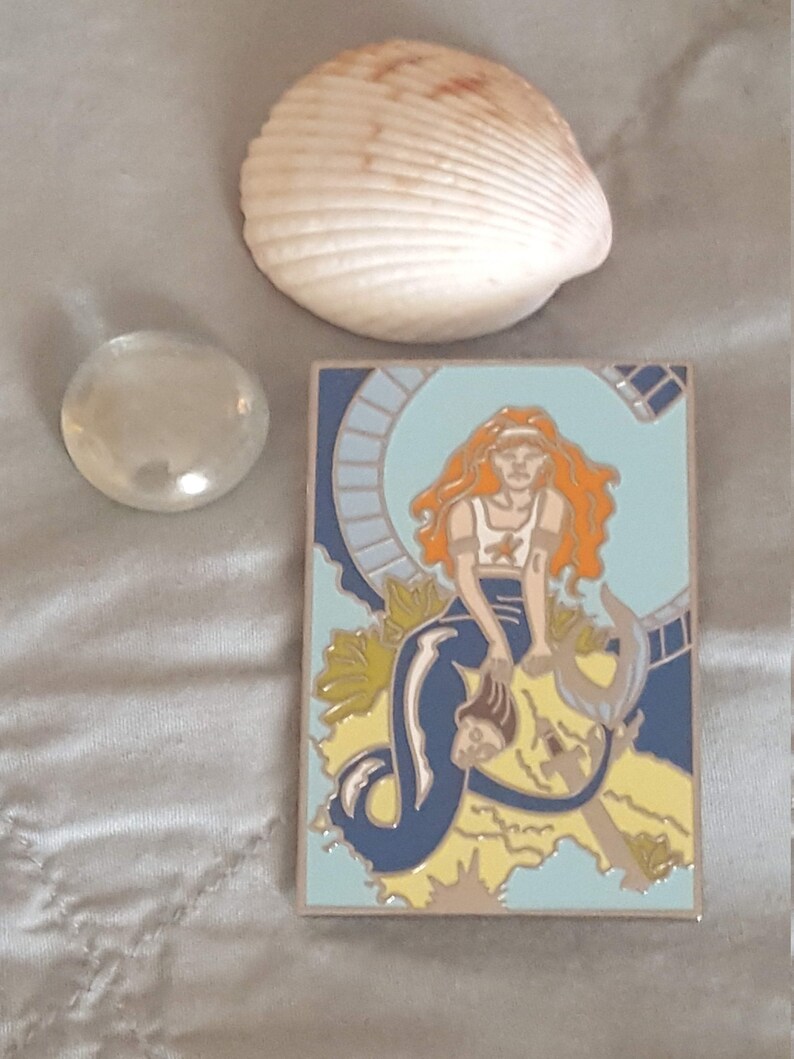 Warrior Mermaid II, enamel pin, based on original watercolor painting, Warrior Mermaid. image 5