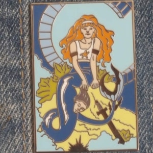 Warrior Mermaid II, enamel pin, based on original watercolor painting, Warrior Mermaid. image 1