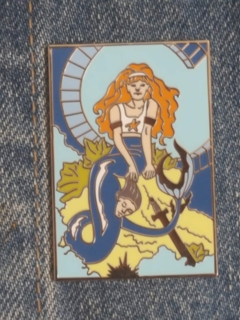 Warrior Mermaid II, enamel pin, based on original watercolor painting, Warrior Mermaid. image 1