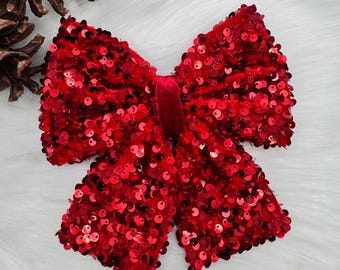 Red Sequin Pet Collar Bow: Holiday Sparkle
