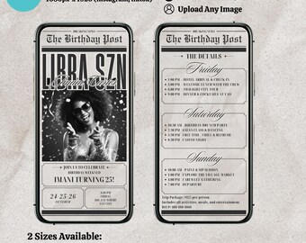 Invito di compleanno modificabile per il giornale della Bilancia - Invito per il giornale del viaggio delle ragazze, modello di itinerario digitale per il weekend di compleanno, download Canva