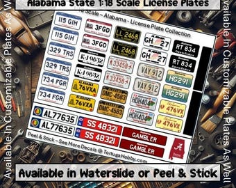Custom 1/18, 1/24, 1/12 Scale License Plates - Your State, Plate & Number