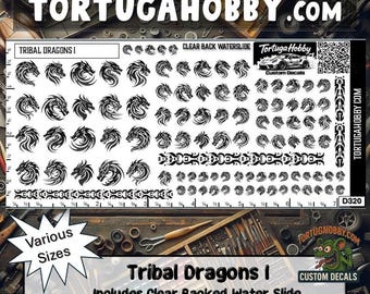Tribal Dragons I - Waterslide Decals for Models, Dioramas, Derby Car or More.