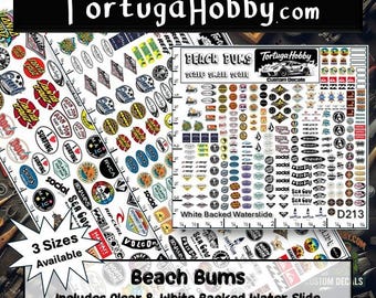 Beach Bums Racing Sponsors: Waterslide Model Car & Craft Decals