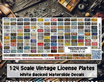Vintage Old Fashion License Plates - Choose Scale - Waterslide or Stickers