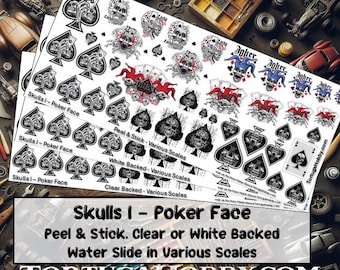 Poker Face Skull Decals: Waterslide Model Car & Craft Decals