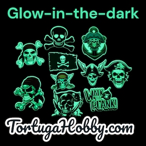 20 adesivi pirati luminosi - Jolly Roger e i suoi pirati in adesivi fosforescenti