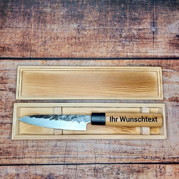 Küchenmesser handgeschmiedet Messer Holzgriff mit personalisierter Gravur Holz in edler Holzkiste