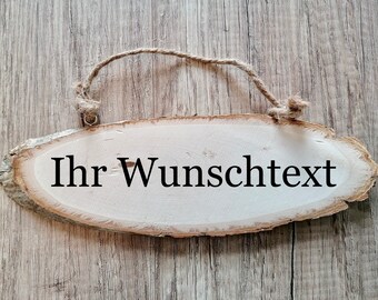 Holzschild Natur Rinde mit personalisierter Gravur Holz Baum als Geschenk oder Deko Wudeko