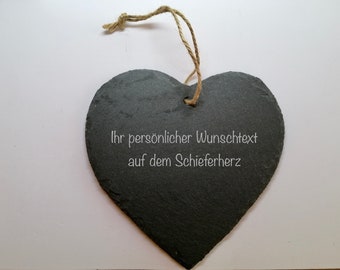 Schieferherz Platte Gedenkplatte Schild zum Aufhängen mit personalisierter Gravur Trauertafel 15cmx15cm Wudeko