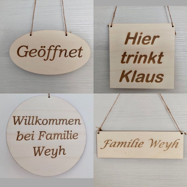 Holzschild Türschild mit personalisierter Gravur rund,rechteckig, oval, quadratisch, Schild Holz  als Geschenk oder Dekoration Wudeko