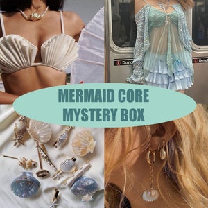 Mermaid Core Mystery Box Thrifted Clothing Bundle Surprise Box vintage clothes vintage style box blue green colors Happy Valentine's Day box