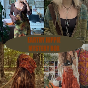 Earthy Hippie Mystery Box Thrifted Clothing Bundle Surprise Box vintage clothes vintage style box green palette Birthday Gift Mother day box