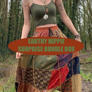 Earthy Hippie Surprise Bundle Box Thrifted Clothing Box vintage green palette spring gift for her birthday personalized gift box Christmas
