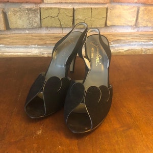 Vintage 1970s Black Garolini Slingback Heels image 1