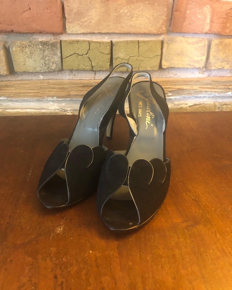 Vintage 1970s Black Garolini Slingback Heels image 1