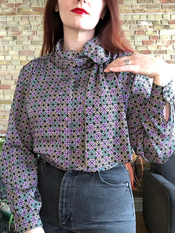 Vintage 80s geometric pattern blouse