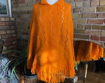 Vintage 70s hand made orange poncho