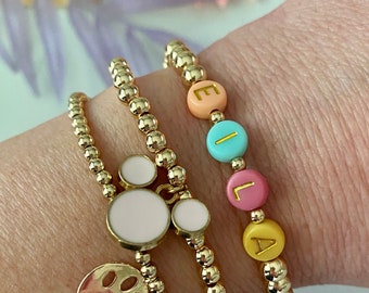 Mickey Mouse Charm Bracelet: 14k Gold Plated Beaded Name Bracelet