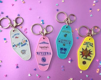 Disney Inspired Motel Keychain | Retro Motel Keychain | AoA Keychain | POP Century Keychain | Riviera Keychain | Caribbean Beach Keychain