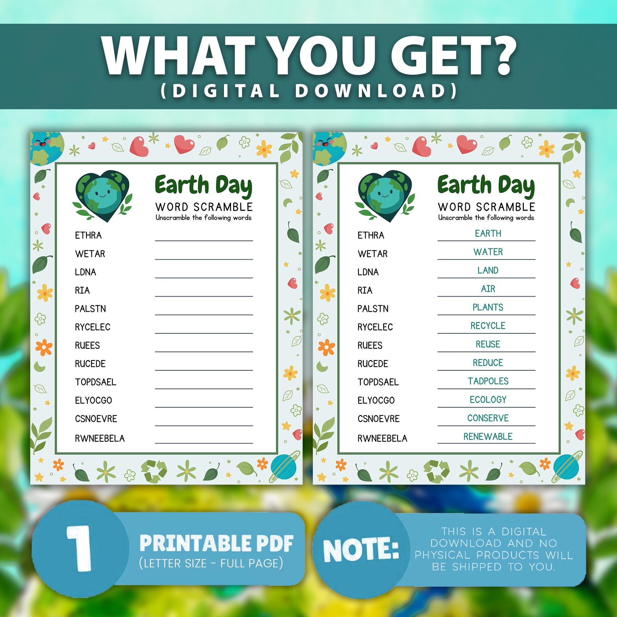 Earth Day Scramble Worksheet, Earth Day Word Game for Kids, Fun Earth ...