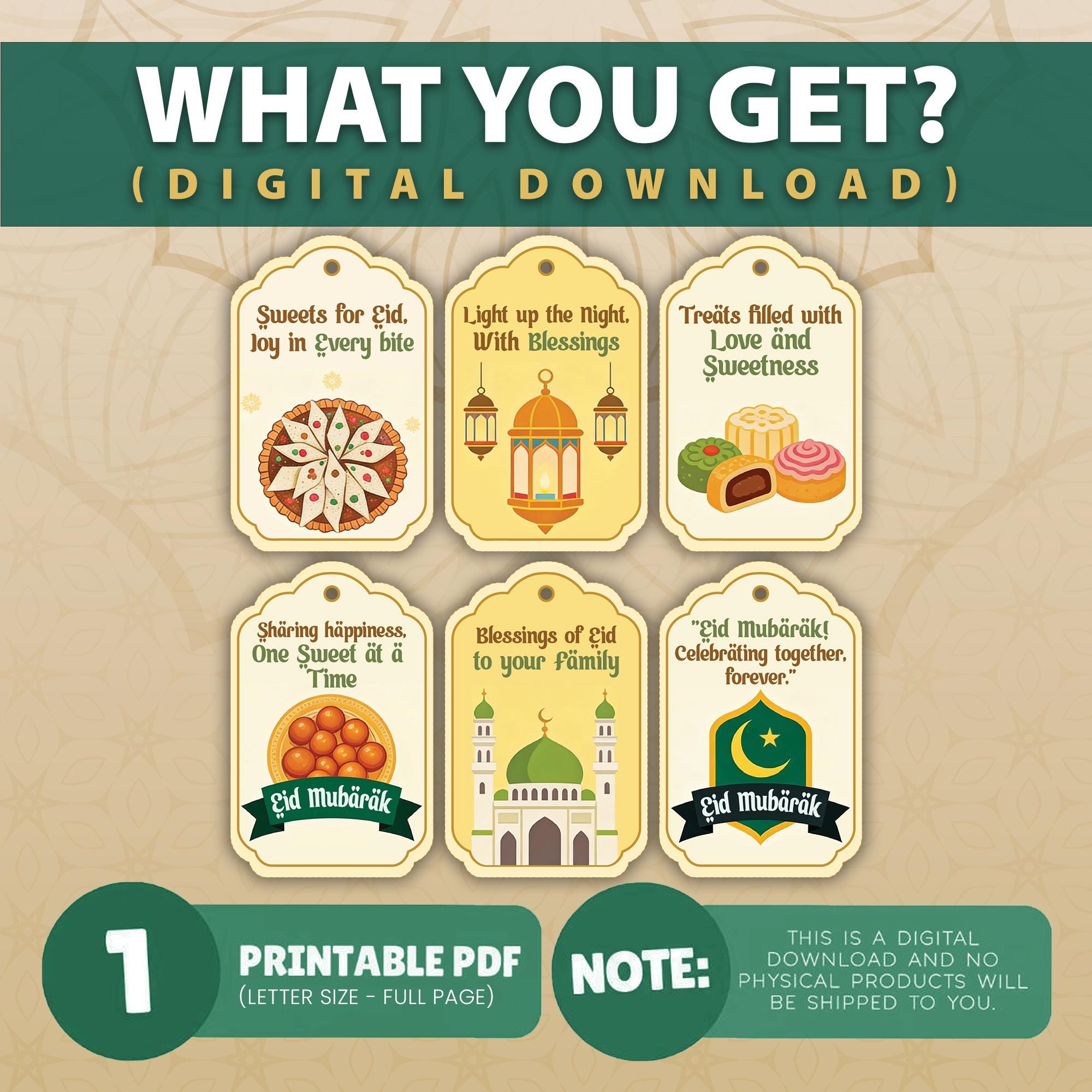 Islamic Tag Rectangular Printable Eid Gift Tags, Eid Mubarak Tags, Islamic Gift Tags, Ramadan ...
