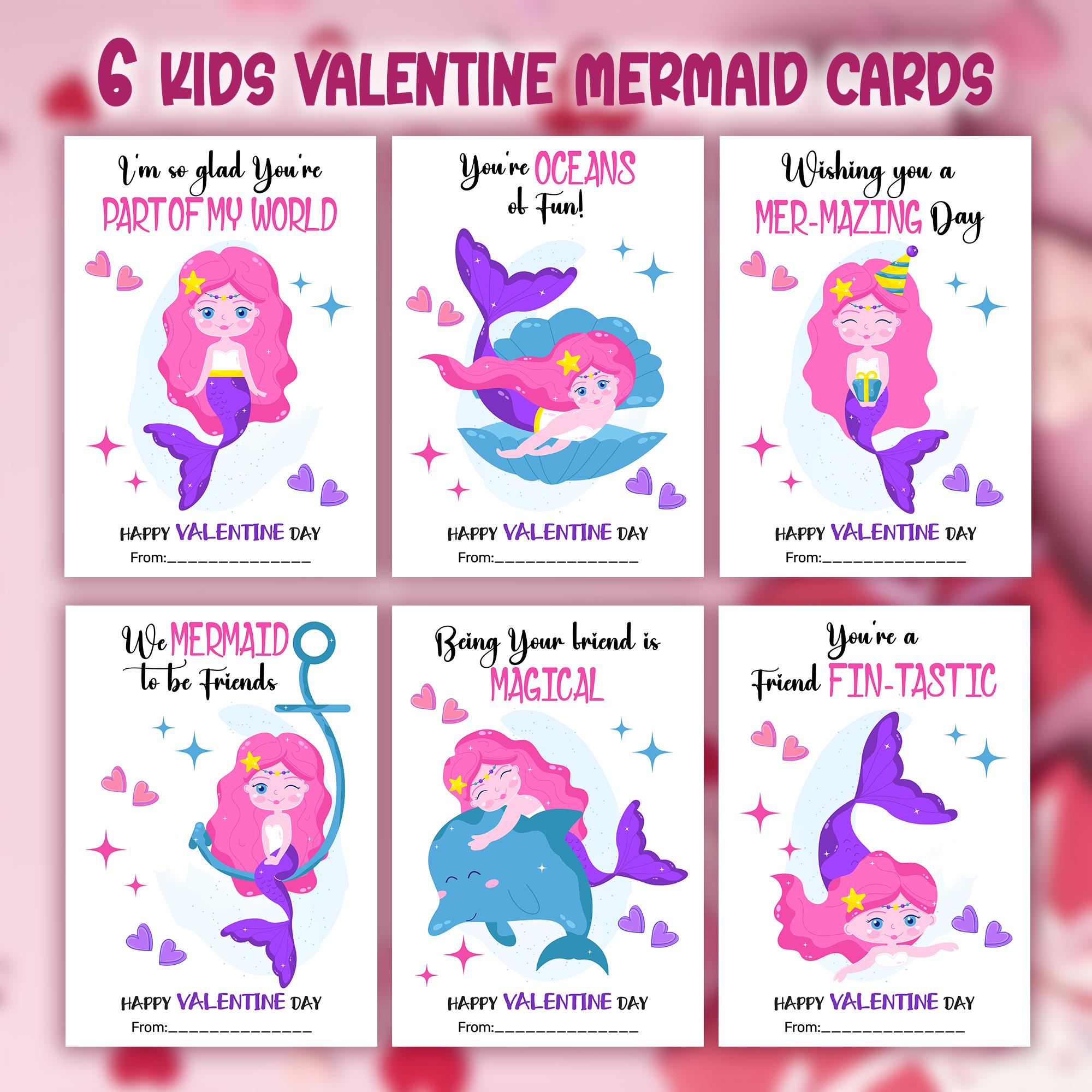 Printable Mermaid Valentine Cards, Classroom Valentines Day Cards, Kids ...