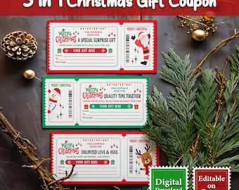 3 in 1 EDITABLE Christmas Gift Voucher Template, Digital Christmas Voucher, Last Minute Christmas Gift Certificate, Christmas Coupon Voucher
