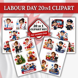 Canada Worker Clipart 20 Designs, Everyday Heroes Sticker Clip Art, Labour Day Career Graphics, Pilot Scientist Nurse, Instant PDF