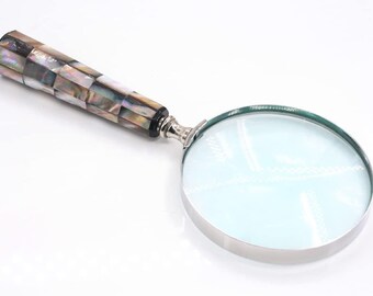 Magnifying Glass with Mother of Pearl Handle, Inspection, Coin & Stamp, Astrologer, Low Sight Elderly Collectible Décor Gift
