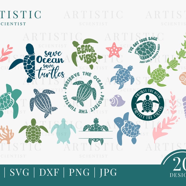 Sea Turtle SVG Bundle, Ocean Life Svg, Sea Elements Under The Sea Svg, Nautical Svg, Sea Turtle Png, Beach Life Underwater Seashell Coral