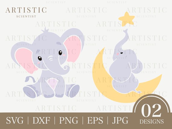 Baby Elephant Svg Cute Elephant Sitting on the Moon Looking - Etsy