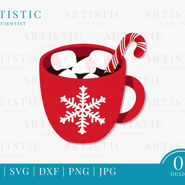 Hot Chocolate Svg, Hot Cocoa Svg, Winter Christmas Coca With Marshmallow and Candy Cane Svg, Hot Cocoa Red XMas Snowflake Coffee Cup Mug Png