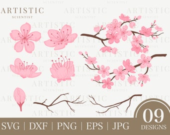 Cherry Blossom Svg, Sakura Svg, Cherry Blossom Png, Pink Flower Tree Branch Svg, Flower Petal Svg, Japan Sakura Svg, Floral Flower Sticker