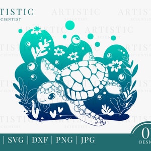 ON SALE Silhouette Under The Sea Turtle Svg, Floral Turtle Svg, Turtle Png, Sea Life Svg, Seaweed Turtle Svg, Tropical Summer Beach Clipart