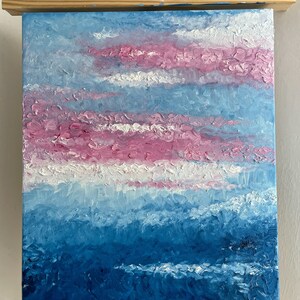 Original Abstract Impressionist painting, Sunset sky and the ocean