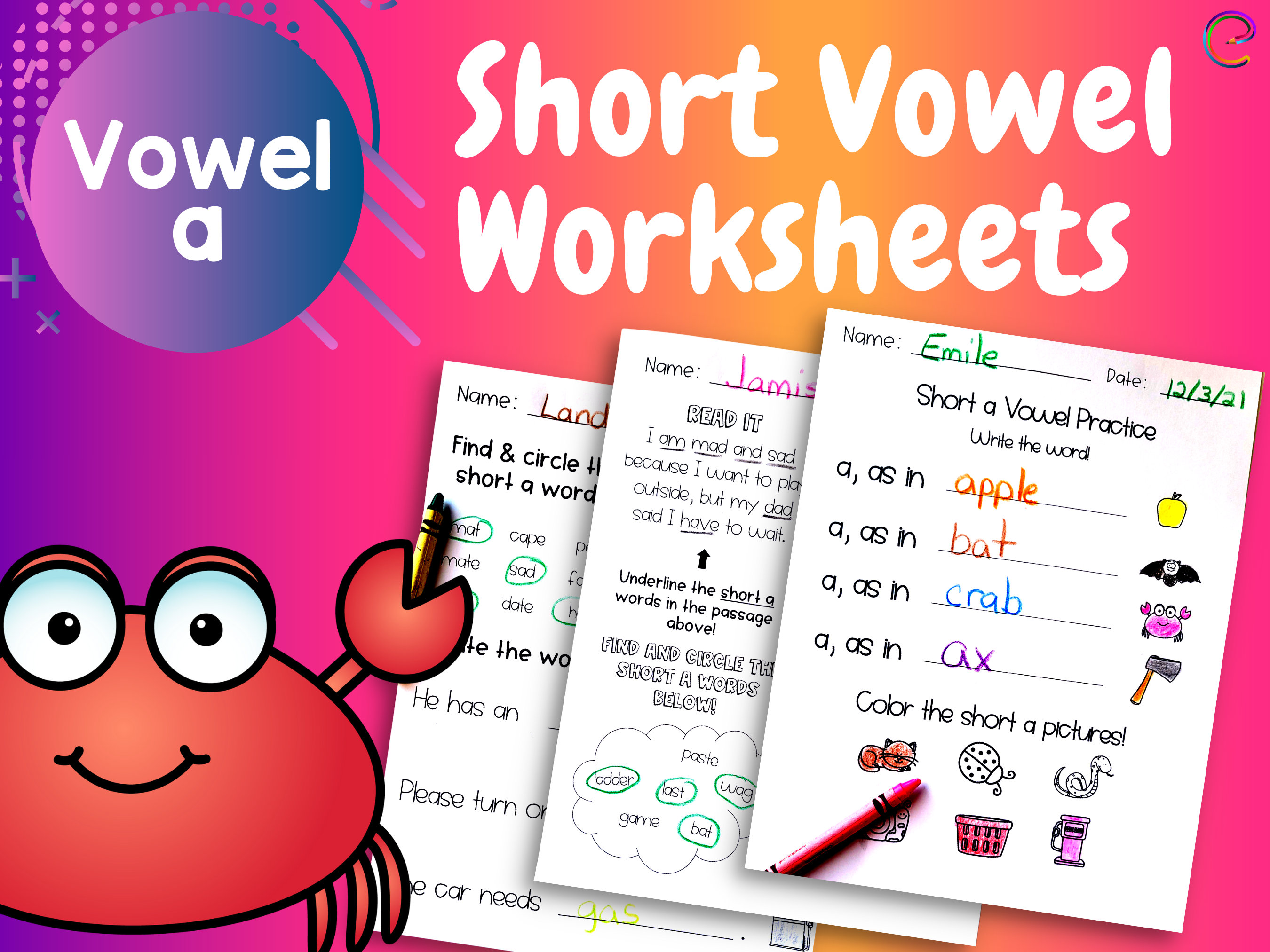short vowel letter a children worksheets vowel sounds etsy