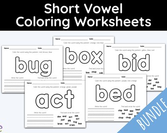 short vowels coloring worksheets mega bundle kindergarten etsy