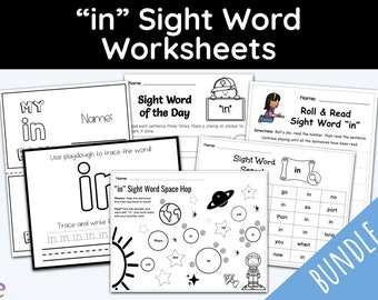 Sight Word Worksheet, Education Printables, Sight Word in, Kindergarten Worksheets, 1st Grade, Digital Download, Homeschool Printable