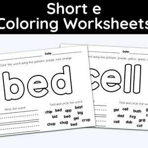 Vowel Sounds, Coloring Worksheets, Short Vowel, Short e, Coloring Pages, Kindergarten, Pre-k Worksheets, Homeschool Printable